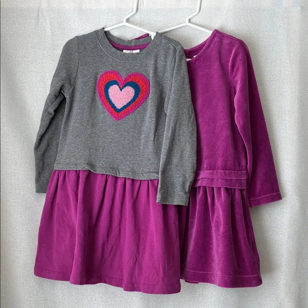 Hanna Andersson Sz 110 US 5 Bundle of 2 Dresses Gray Purple Heart Boden Gap